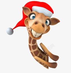 戴圣诞帽子戴圣诞帽子的长颈鹿高清图片