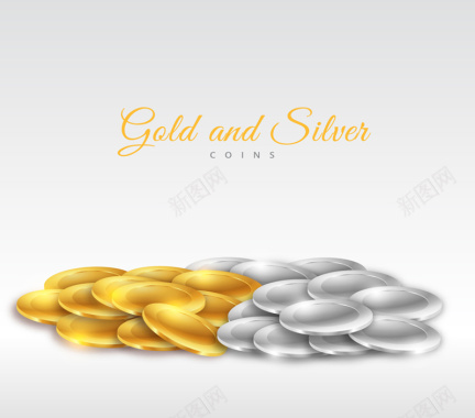 金币和银币堆矢量背景背景