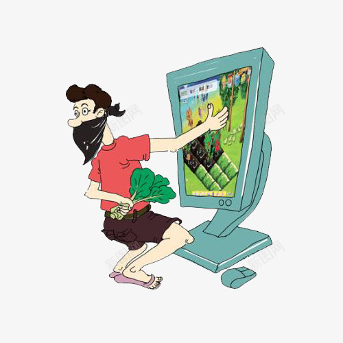 偷菜游戏png免抠素材_新图网 https://ixintu.com 人物 偷菜 卡通 小偷 游戏 电脑 绿色蔬菜