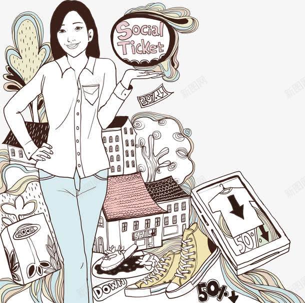 插画人物png免抠素材_新图网 https://ixintu.com 乡村 图案 女孩 形状 房子 插画 素材 鞋子