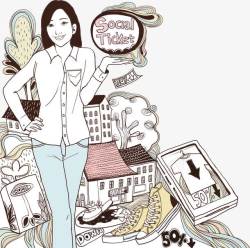 乡村女孩插画人物高清图片