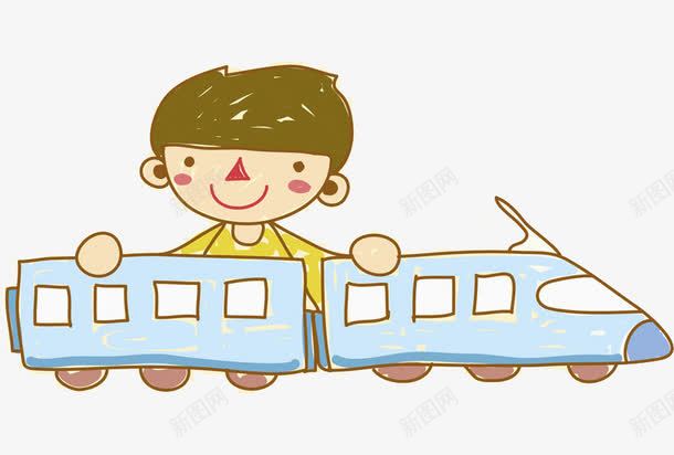 手绘玩玩具的男孩图png免抠素材_新图网 https://ixintu.com 卡通 可爱的 小男孩 插图 火车 玩具 高兴地