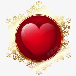 红色的心与金色的装饰框素材