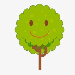手绘绿色环保微笑小树素材