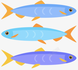 卡通沙丁鱼扁平风格三条沙丁鱼高清图片