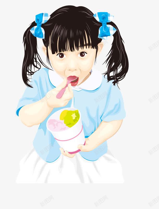 手绘吃冰淇淋的小女孩png免抠素材_新图网 https://ixintu.com 卡通 女孩子 小女孩 手绘 蓝色衣服