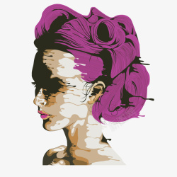 纹绣美女紫色彩绘纹绣美女头像矢量图高清图片