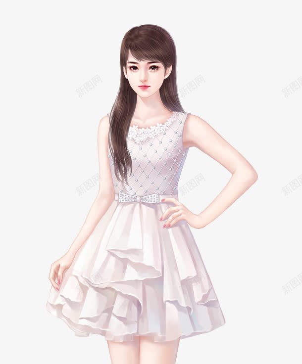 白色短裙长发女子png免抠素材_新图网 https://ixintu.com 女子 白色 短裙 长发