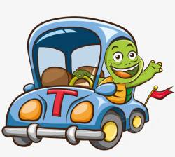 矢量乌龟汽车卡通手绘坐着汽车的乌龟高清图片