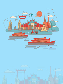 泰国自由行手绘简约泰国建筑旅游文化海报背景高清图片