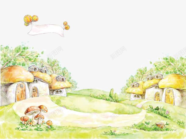 童话里的蘑菇房png免抠素材_新图网 https://ixintu.com 田野 蘑菇 蘑菇房