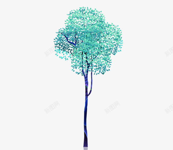 油画树木图标png_新图网 https://ixintu.com 卡通树 图标 插图 树 树木 油画树 蓝色叶子