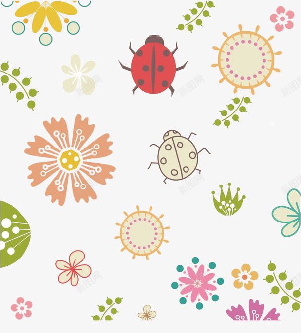 甲虫壁纸png免抠素材_新图网 https://ixintu.com 分散 壁纸 彩色 绿叶 背景 花朵