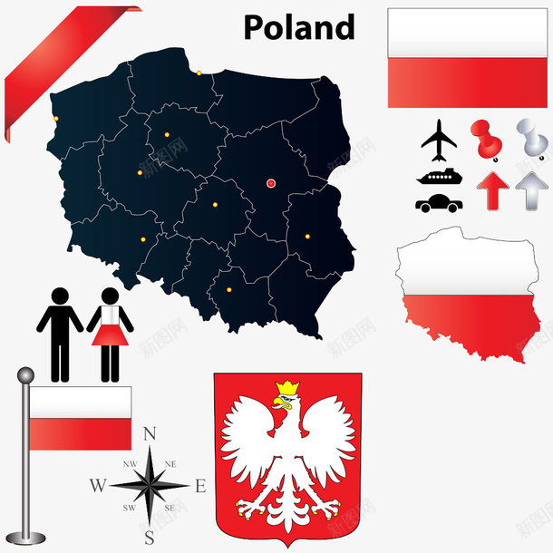 波兰国旗地图png免抠素材_新图网 https://ixintu.com 国旗 地图 波兰 黑色
