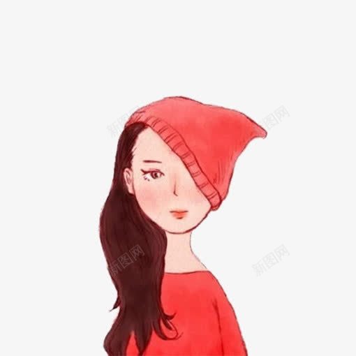 带着帽子的红衣女孩png免抠素材_新图网 https://ixintu.com 卡通 小红帽 手绘 插画 长发