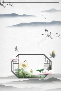 荷花白鹭背景图白露海报背景高清图片