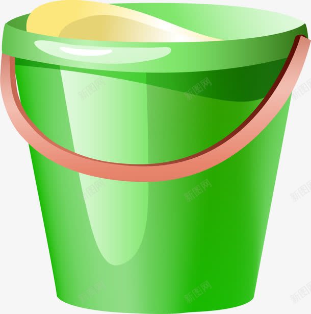 绿色卡通水桶png免抠素材_新图网 https://ixintu.com 卡通塑料桶 小桶 沙滩 玩耍沙土 绿色水桶 装饰图案