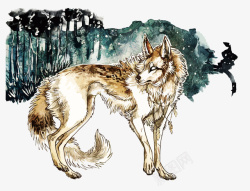 水彩手绘动物狼矢量图素材