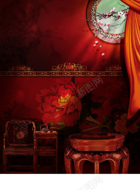 古典红木家具红色印刷背景背景