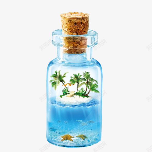 蓝色瓶子psd免抠素材_新图网 https://ixintu.com 海边 瓶子 蓝瓶子 蓝色
