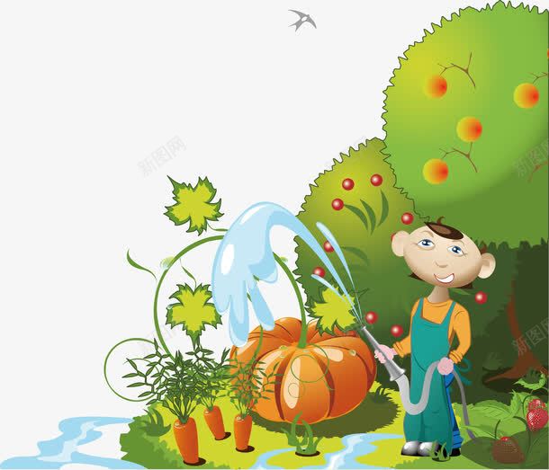给果园浇水的男孩png免抠素材_新图网 https://ixintu.com 果园 男孩 矢量浇水 蔬菜