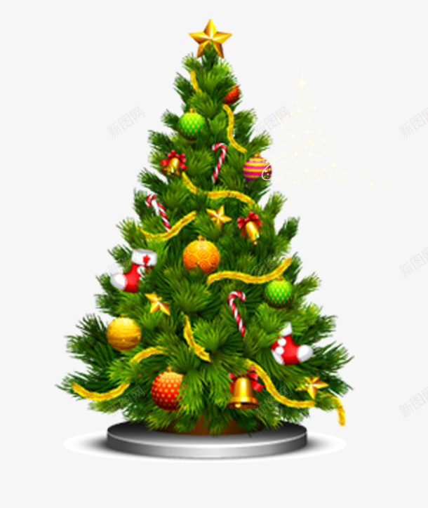 圣诞树png免抠素材_新图网 https://ixintu.com 圣诞树 圣诞节元素 彩色配饰 精美装饰 绿色