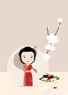 矢量日本寿司女孩樱花背景背景