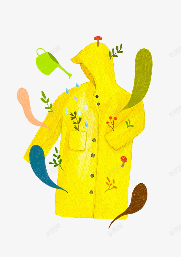 穿雨衣的人png免抠素材_新图网 https://ixintu.com png图形 png装饰 手绘 植物 装饰 雨衣 黄色