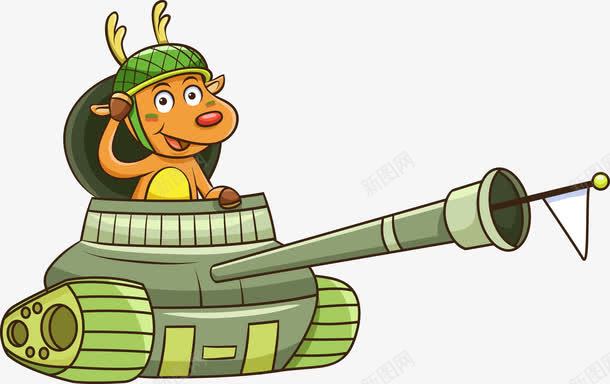 卡通开坦克的鹿png免抠素材_新图网 https://ixintu.com Q版开坦克的鹿 圣坦克 戴头盔的鹿 手绘开坦克的鹿 绿色坦克