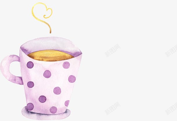 手绘紫色热气咖啡杯png免抠素材_新图网 https://ixintu.com 咖啡 热气 紫色