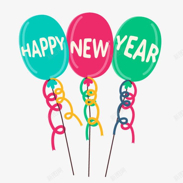 新年快乐创意气球png免抠素材_新图网 https://ixintu.com 卡通 彩色气球 新年快乐 简图 英文图案 装饰
