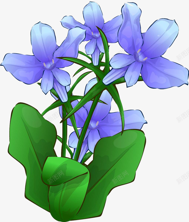 蓝色卡通花卉png免抠素材_新图网 https://ixintu.com 卡通 叶子 花卉 蓝色