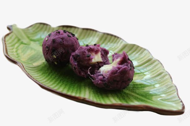 紫薯球小吃盘png免抠素材_新图网 https://ixintu.com 叶状盘 小吃 紫薯球 芝士 食物