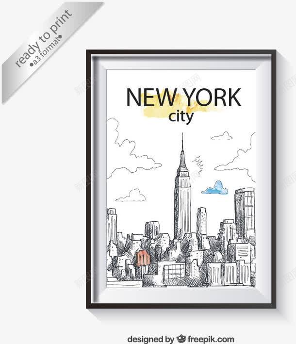 创意手绘纽约png免抠素材_新图网 https://ixintu.com 城市 手绘 纽约 装饰画