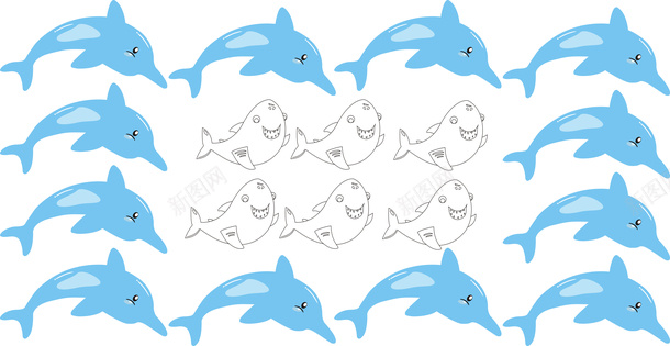 蓝色海豚和黑色线条鲨鱼png免抠素材_新图网 https://ixintu.com 海豚 蓝色海豚 鲨鱼 鲸鱼 黑色线条鲨鱼