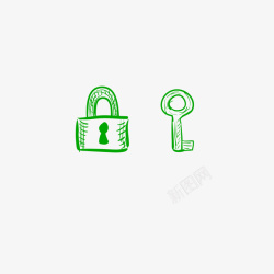 绿色锁头绿色手绘五金锁具矢量图高清图片