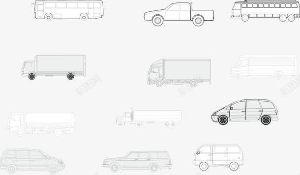 车辆png免抠素材_新图网 https://ixintu.com 免费矢量下载 巴士 插画 货车 车辆 轿车
