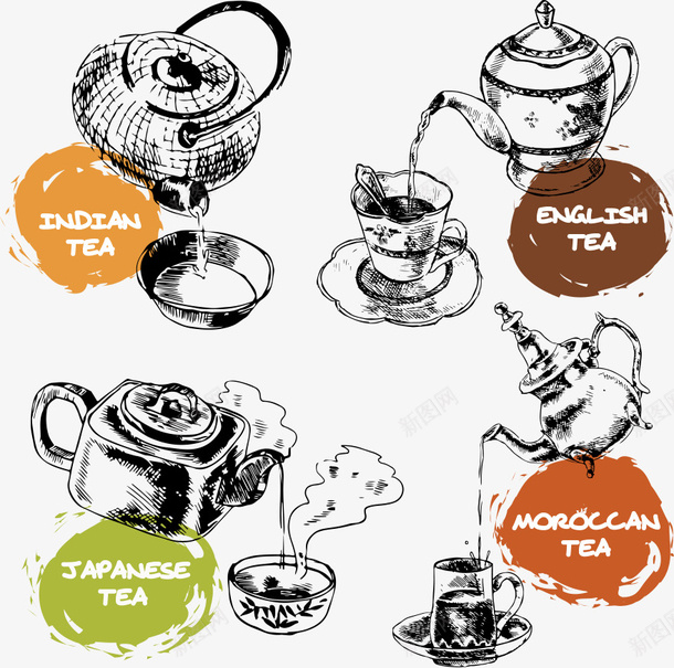 4款手绘茶壶图标psd_新图网 https://ixintu.com psd素材 图标 平面 手绘 茶壶