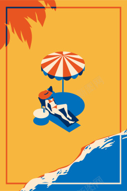 手绘夏季海滩旅游简约边框平面广告矢量图背景
