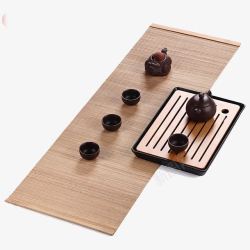 台湾竹制茶垫茶垫和茶具高清图片