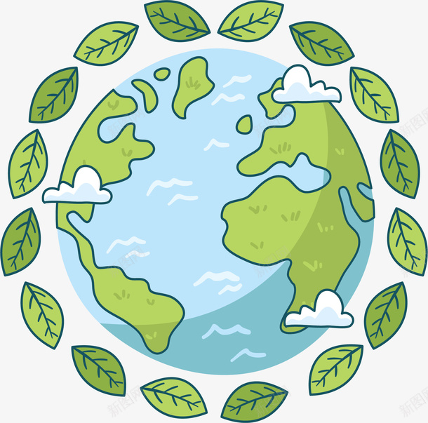 绿色树叶地球一小时矢量图ai免抠素材_新图网 https://ixintu.com 地球一小时 地球日 地球节能 环保 矢量png 绿色树叶 矢量图