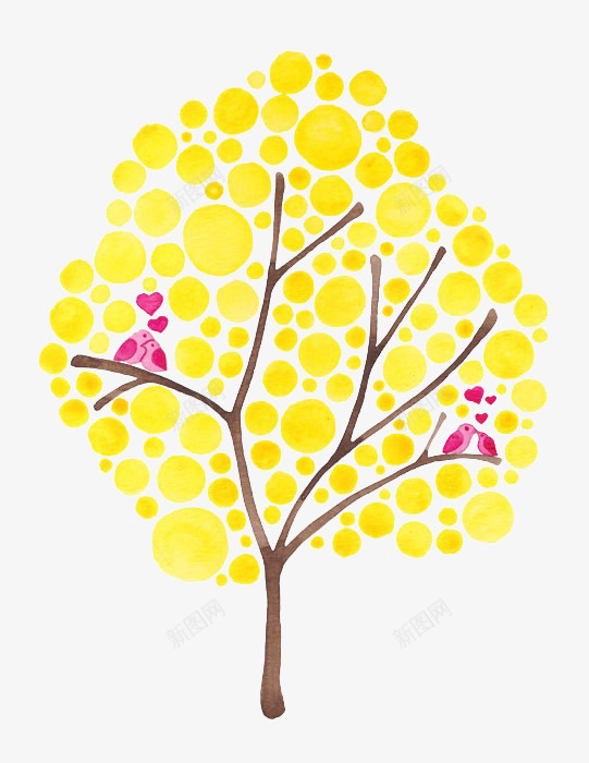 手绘黄色创意树png免抠素材_新图网 https://ixintu.com 创意树 小鸟 手绘 黄色