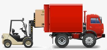 红色叉车和卡车png免抠素材_新图网 https://ixintu.com 卡车 叉车 物流 纸箱 货物 运输 集装箱