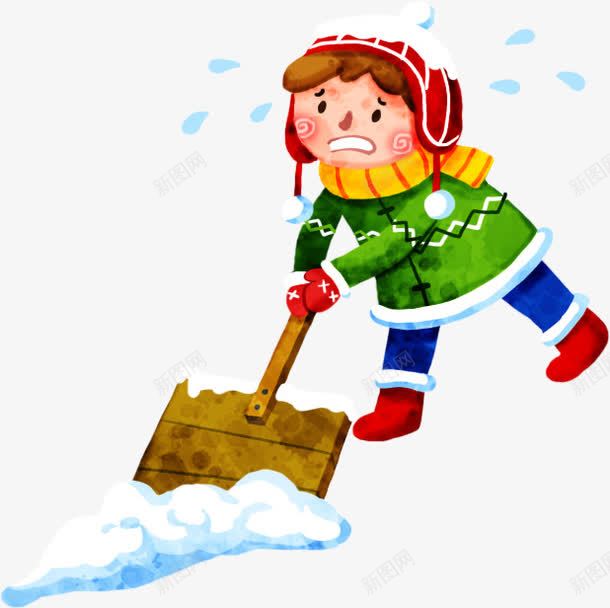 铲雪的小孩png免抠素材_新图网 https://ixintu.com 出汗 小孩 戴帽子的小孩 红鞋子 铲雪