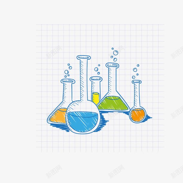 手绘实验器材png免抠素材_新图网 https://ixintu.com 实验室 实验室插画 烧瓶 试管