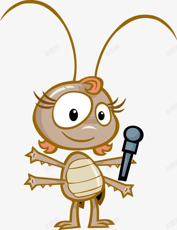 拿着麦克风的雌性小甲虫png免抠素材_新图网 https://ixintu.com 卡通 可爱 触角 麦克风