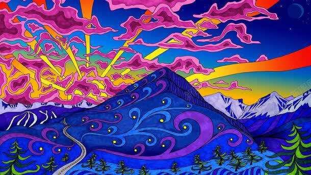 彩色抽象手绘山峰海报背景背景