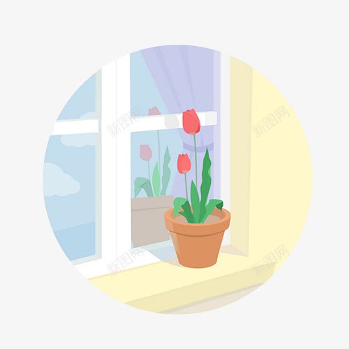 窗台上的一盆植物psd免抠素材_新图网 https://ixintu.com 植物 窗台 窗户 花朵