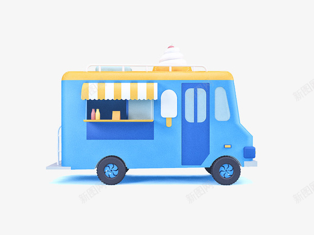 蓝色冰淇淋车png免抠素材_新图网 https://ixintu.com 交通工具 冰淇淋车 卡通 汽车 蓝色