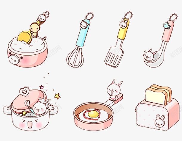 手绘卡通图标png_新图网 https://ixintu.com 勺子 手绘 插画 绘画 面包机